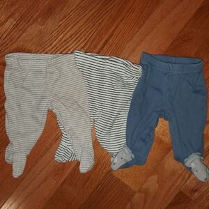 Carter's Cotton Newborn Blue and Striped Footed Pants Set
